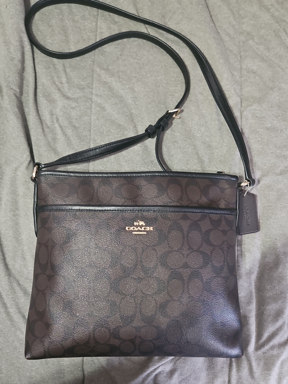 Coach Brown Signature File Bag Crossbody with Black Strap (F58297)